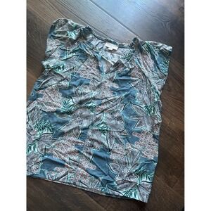 LOFT Outlet Petite Floral Print Blouse V-Neck‎ Short Sleeve Top SP Small Petite